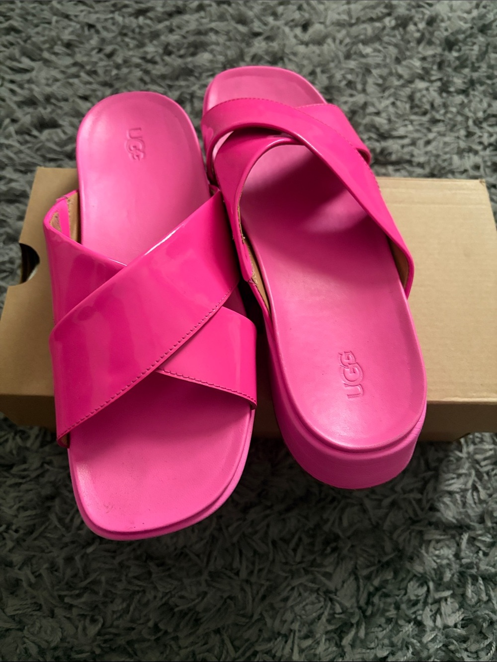 UGG Women's Hot Pink Crisscross Platform Slides